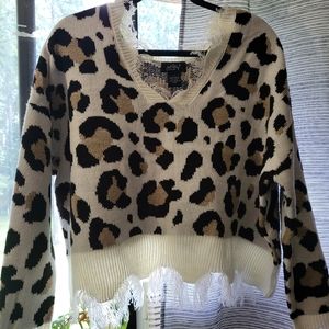 Polly & Esther; Leopard Print Knit Sweater